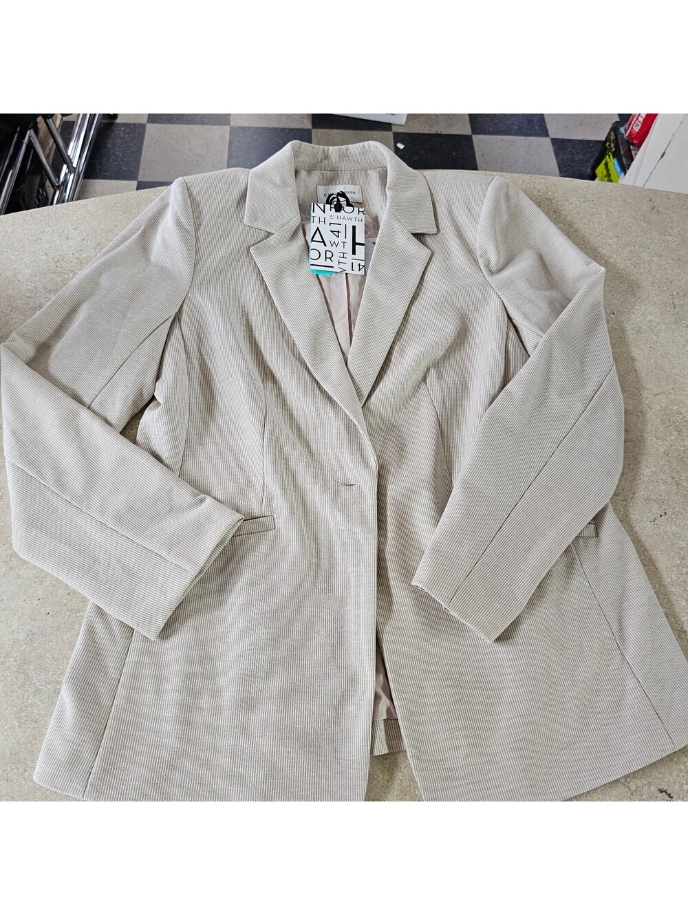 41 Hawthorn Knit Ruched Long Sleeve Blazer in Beige, Size M NEW